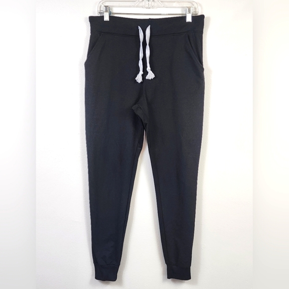 Love Nation Women's Midnigh Black Jogger Sweatpants White Drawstrings, sz LG - Picture 1 of 8